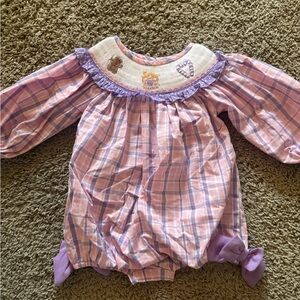 Pink & Purple Plaid Smocked Baby One-Piece